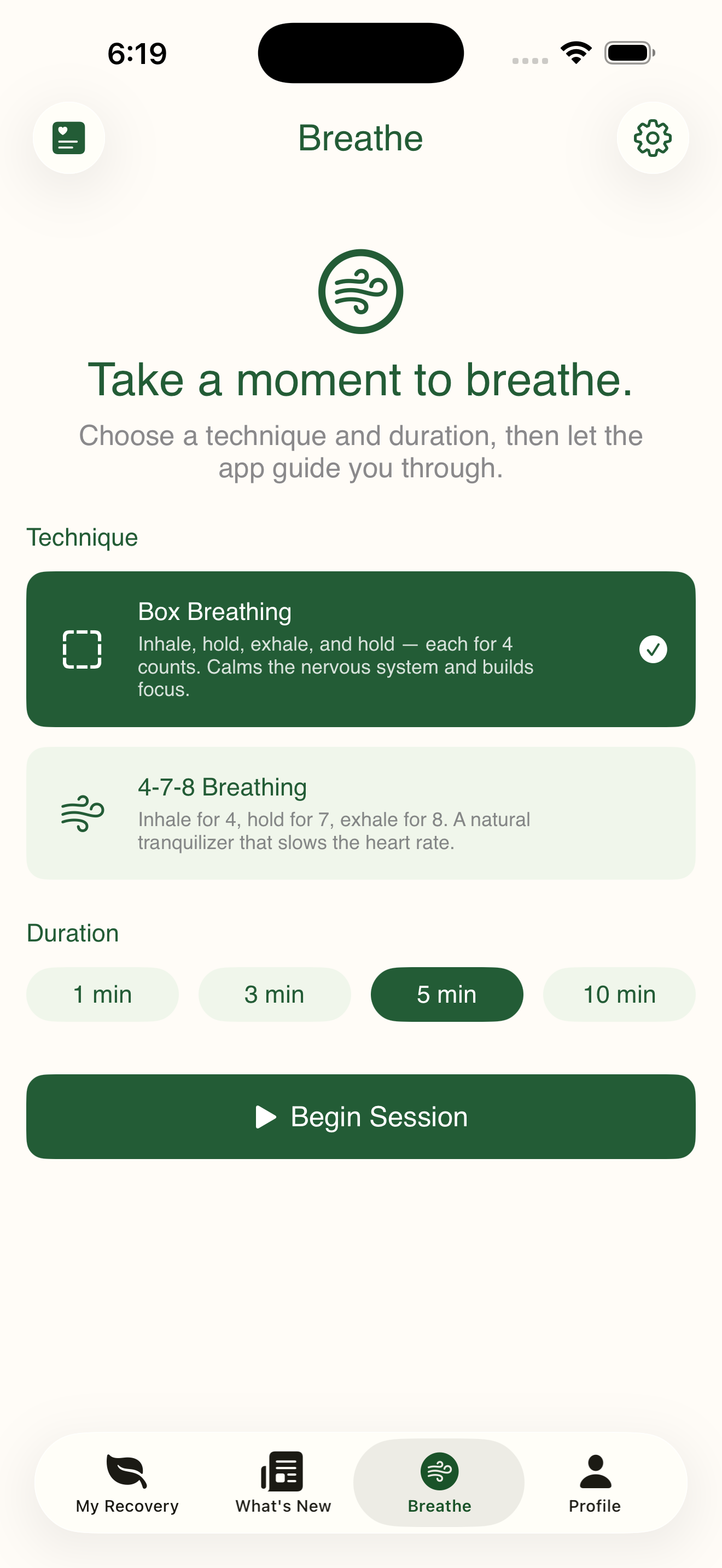 Breathe session screen